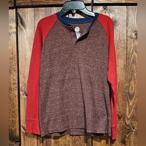 Wonder Nation Red and Brown Henley Sweatshirt